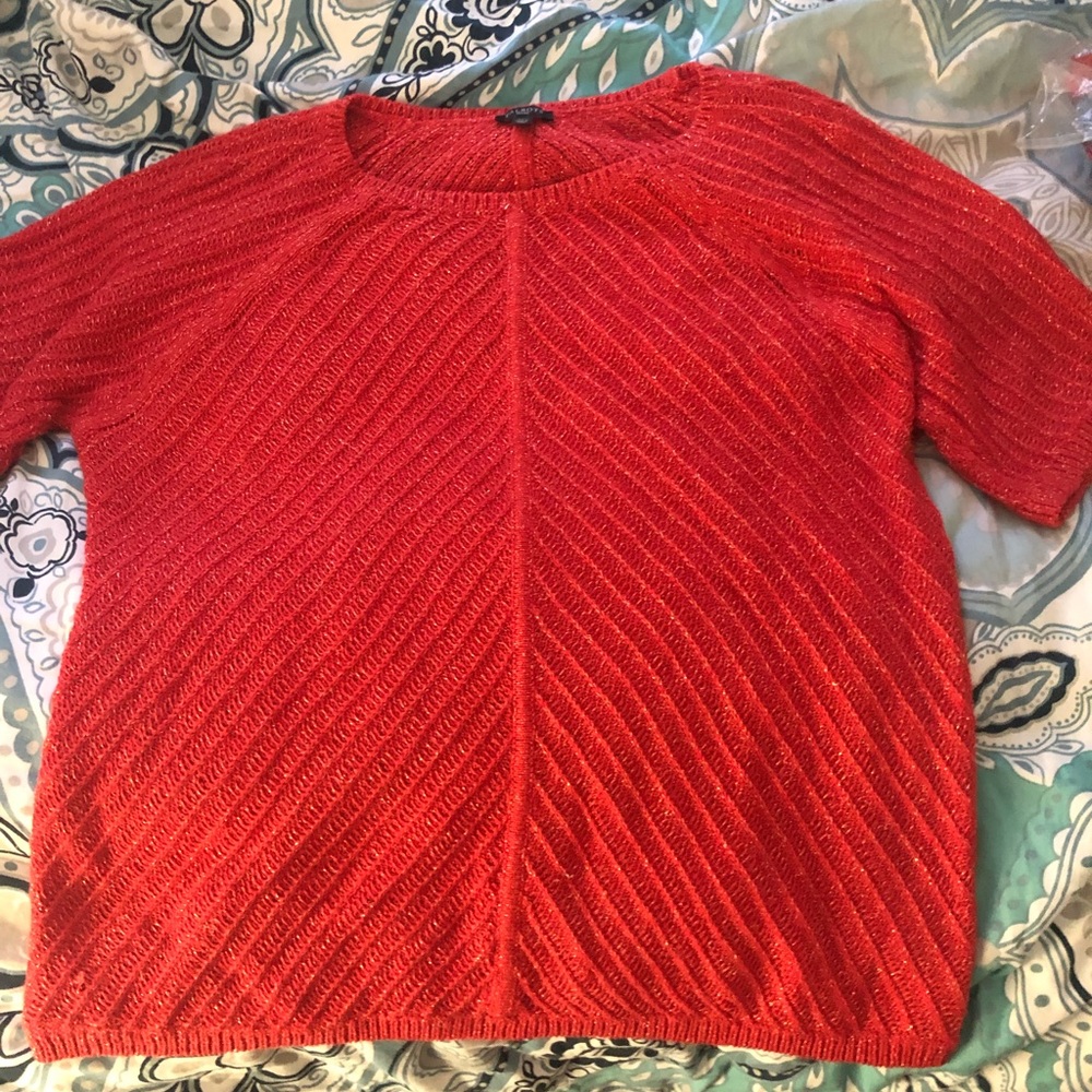 Talbots red metallic gold short sleeve sweater